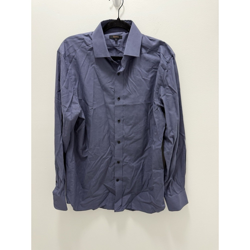 Quince Men's Large Organic Cotton Cashmere Dress Shirt Blue Gray Button Front L